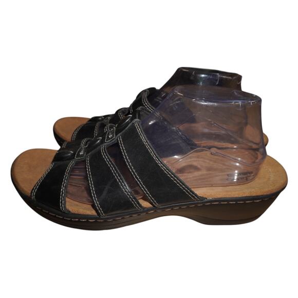 Clarks Collection Black Leather Comfort Sandals Womens US 11 EU 42.5 - Picture 3 of 12